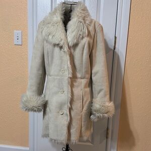Women's Cream Faux Fur Trim Coat